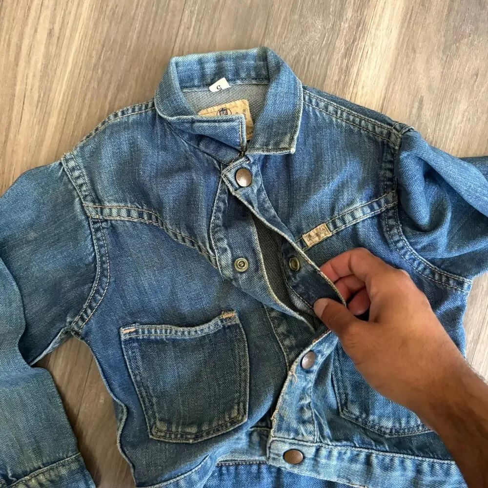 Vintage Wrangler Blue Bell Denim Jean Jacket Sanforized Kids Size 5 USA 1960s